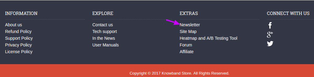 Knowband uses the old school footer link way